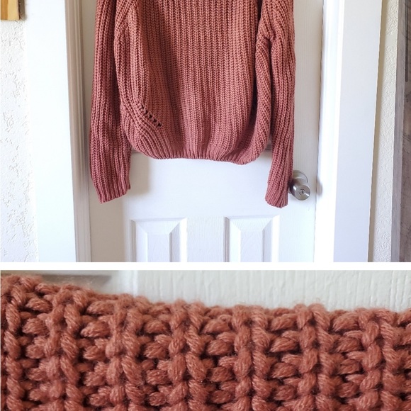 Anthropologie Moon & Madison Burnt Orange Cable Knit Off Shoulder Sweater - Picture 6 of 7